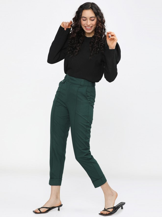 Tokyo Talkies Womens Green Tapered Fit Trouser - Green - Image 5