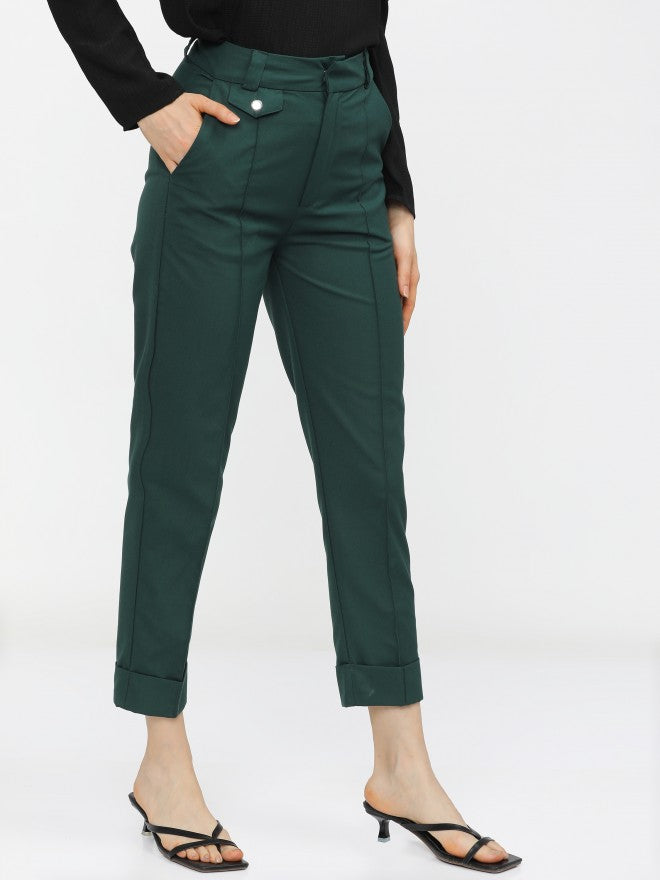 Tokyo Talkies Womens Green Tapered Fit Trouser - Green - Image 6