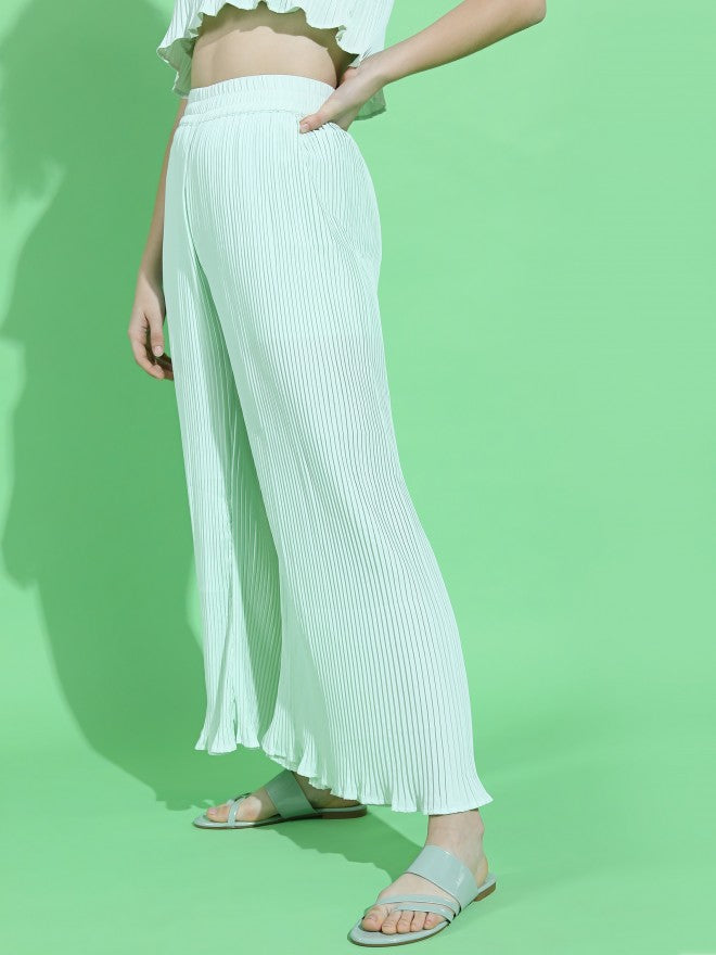 Tokyo Talkies Womens Green Flared Trouser - Green - Image 2