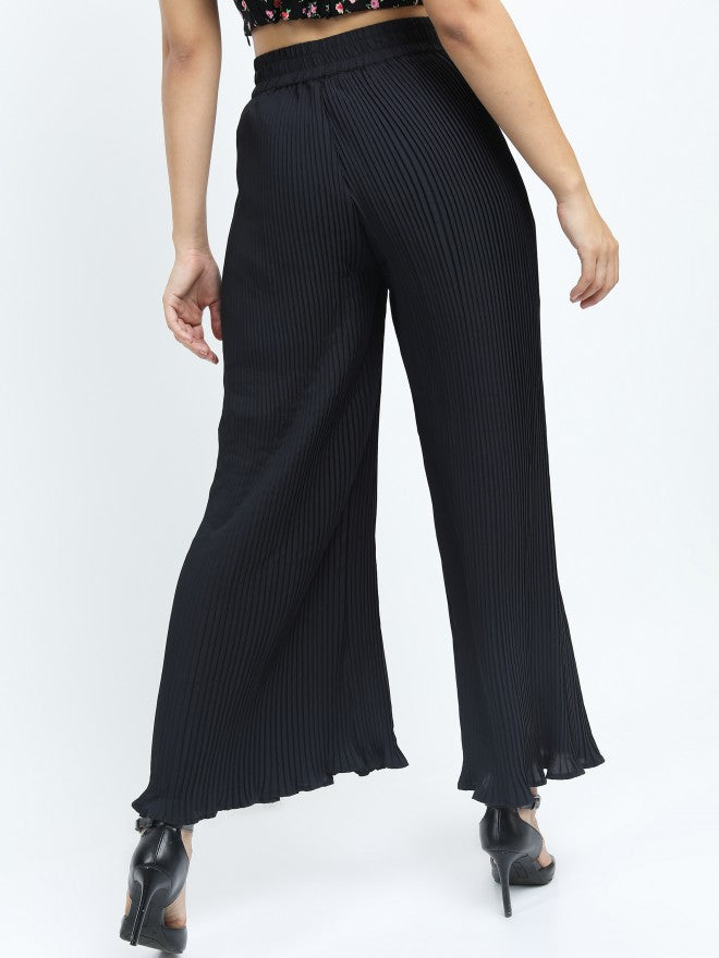 Tokyo Talkies Womens Black Pleated Wide Leg Pant - Black - Image 3