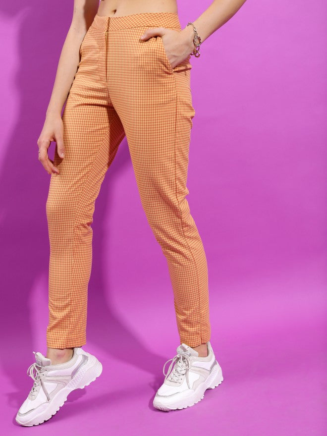 Tokyo Talkies Women Yellow Checked Regular Fit Casual Trouser - Yellow - Image 4