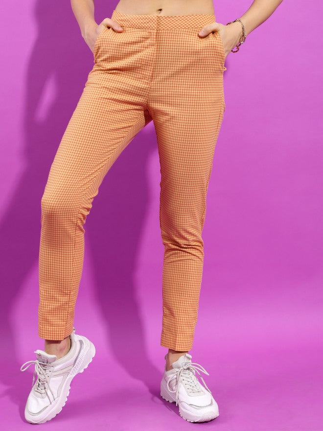 Tokyo Talkies Women Yellow Checked Regular Fit Casual Trouser - Yellow - Image 6