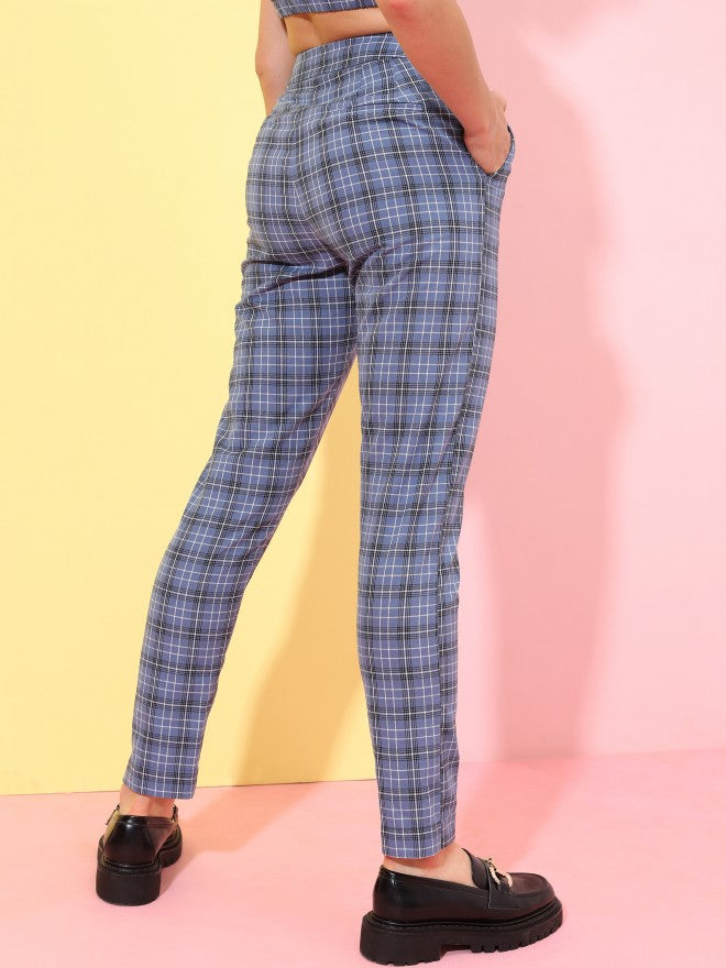 Tokyo Talkies Women Grey Checked Regular Fit Trouser - Grey - Image 3