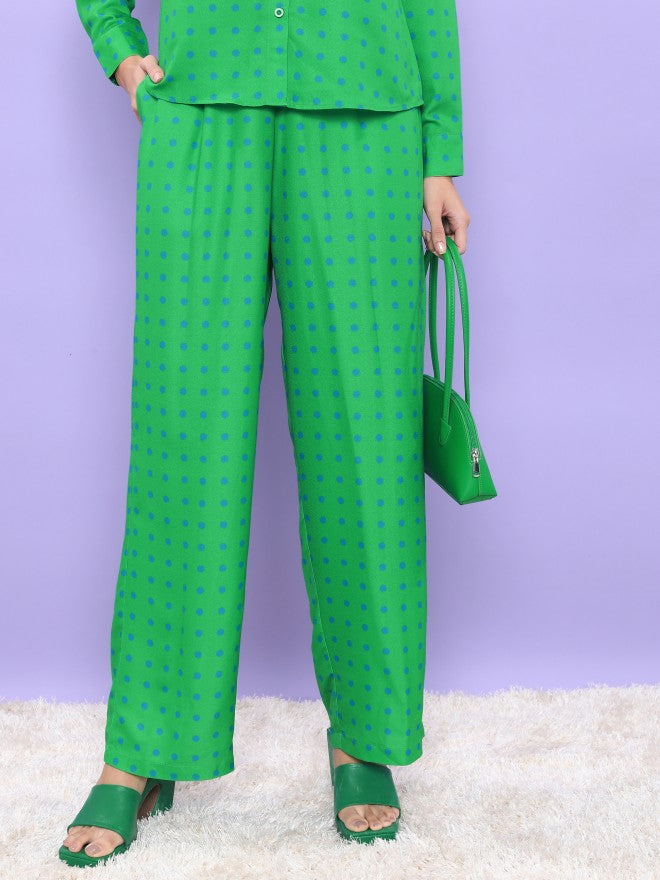 Tokyo Talkies Women Green Regular Fit Printed Casual Trouser - Green - Image 1