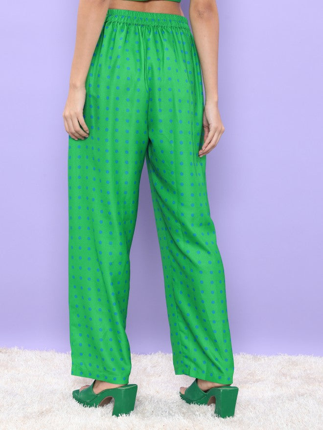 Tokyo Talkies Women Green Regular Fit Printed Casual Trouser - Green - Image 3