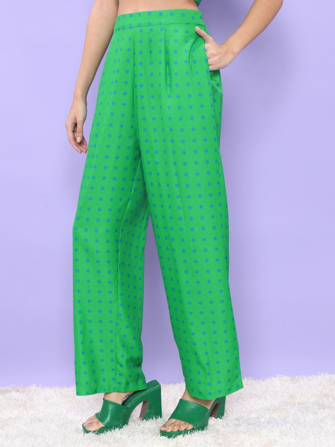 Tokyo Talkies Women Green Regular Fit Printed Casual Trouser - Green - Image 4