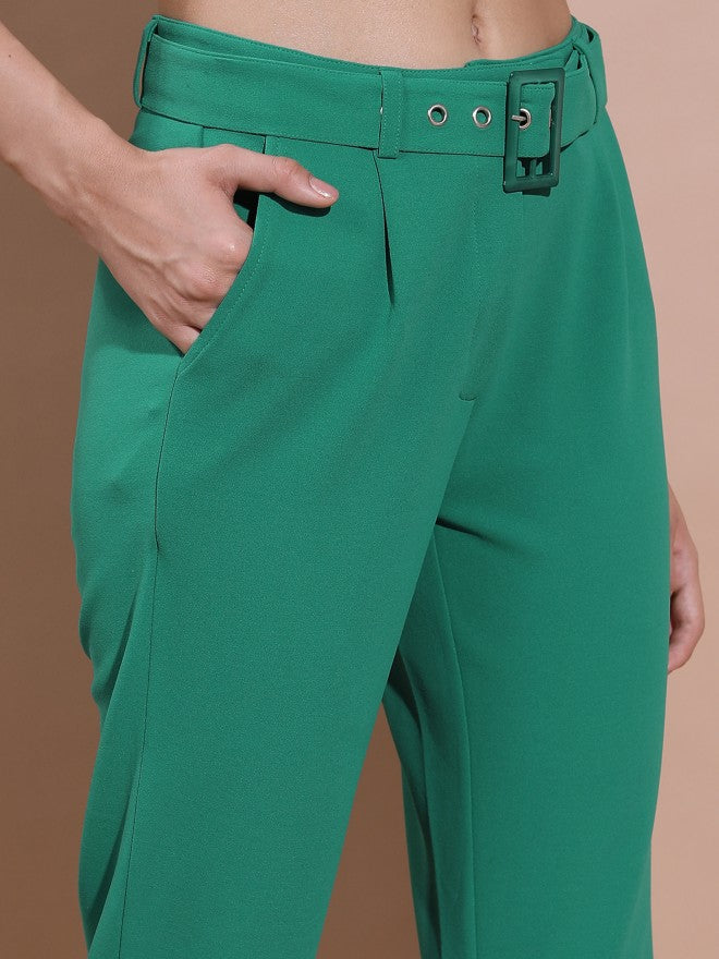 Tokyo Talkies Women Teal Regular Fit Solid Casual Trousers - Teal - Image 5