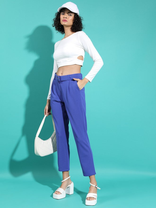 Tokyo Talkies Women Blue Regular Fit Solid Casual Trouser - Blue - Image 2