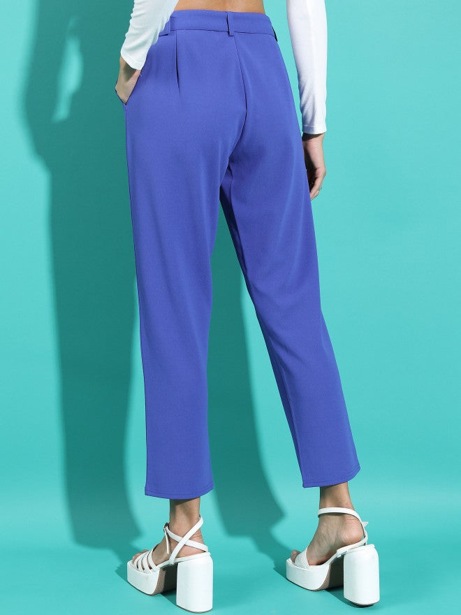 Tokyo Talkies Women Blue Regular Fit Solid Casual Trouser - Blue - Image 3