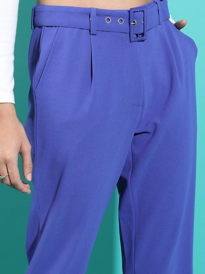Tokyo Talkies Women Blue Regular Fit Solid Casual Trouser - Blue - Image 5
