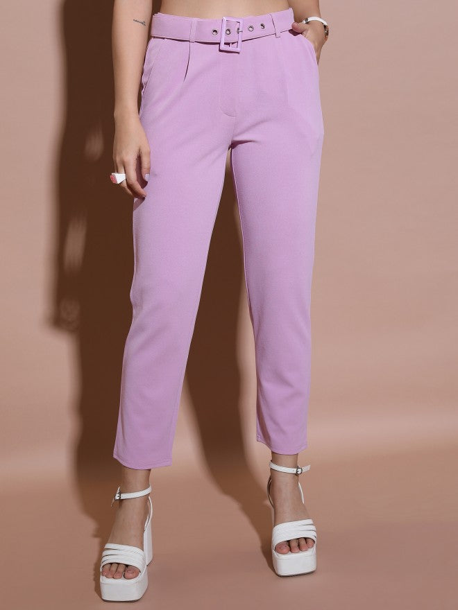 Tokyo Talkies Women Pink Regular Fit Solid Casual Trouser - Pink - Image 1