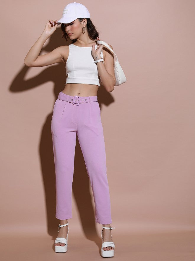 Tokyo Talkies Women Pink Regular Fit Solid Casual Trouser - Pink - Image 2