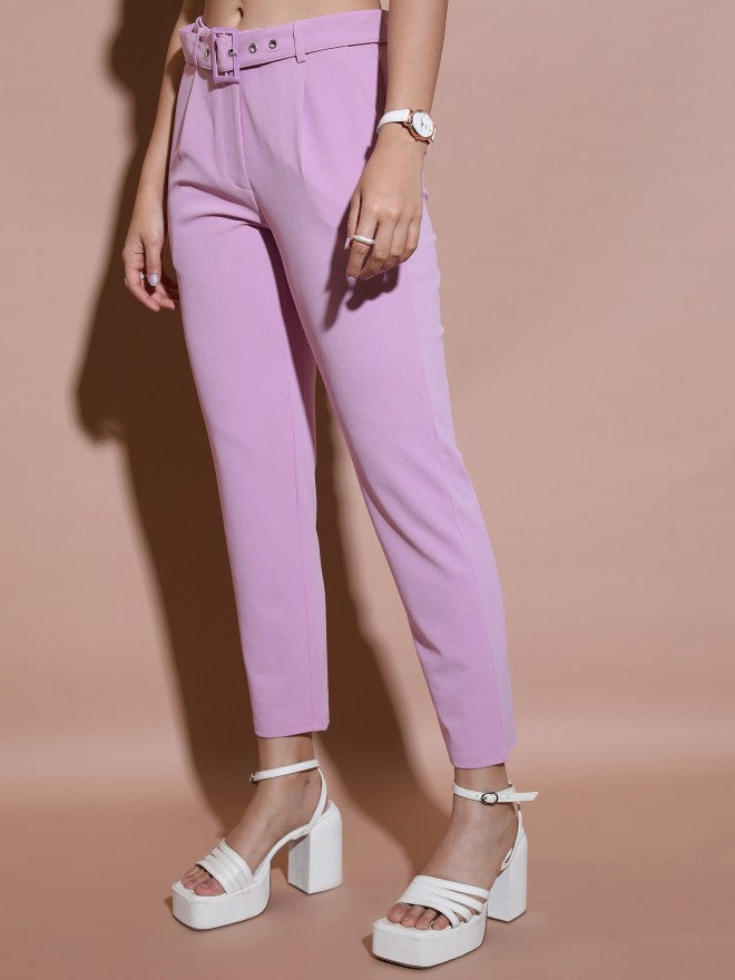 Tokyo Talkies Women Pink Regular Fit Solid Casual Trouser - Pink - Image 4