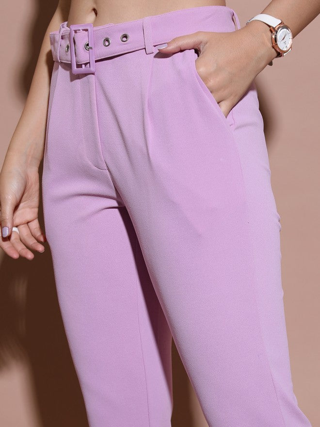 Tokyo Talkies Women Pink Regular Fit Solid Casual Trouser - Pink - Image 5