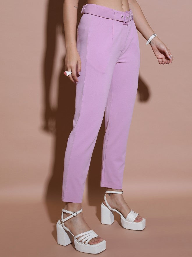 Tokyo Talkies Women Pink Regular Fit Solid Casual Trouser - Pink - Image 6