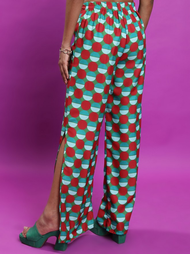 Tokyo Talkies Women Red Printed Wide Leg Casual Trouser - Red - Image 3