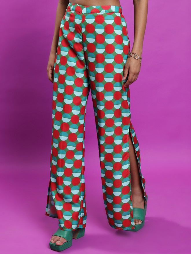Tokyo Talkies Women Red Printed Wide Leg Casual Trouser - Red - Image 4