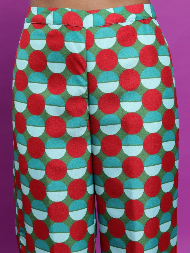 Tokyo Talkies Women Red Printed Wide Leg Casual Trouser - Red - Image 5