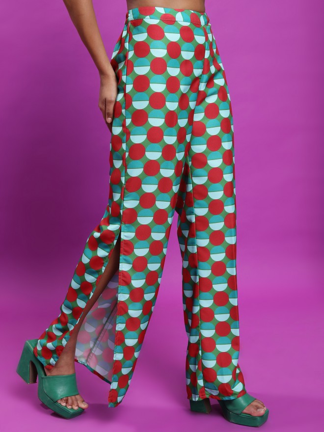 Tokyo Talkies Women Red Printed Wide Leg Casual Trouser - Red - Image 6