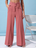 Tokyo Talkies Women Rose Solid Flared Casual Trousers - Rose - Image 1