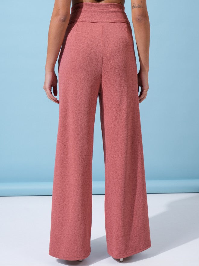 Tokyo Talkies Women Rose Solid Flared Casual Trousers - Rose - Image 3