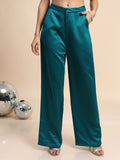 Tokyo Talkies Women Teal Solid Regular Fit Casual Trouser - Teal - Image 1