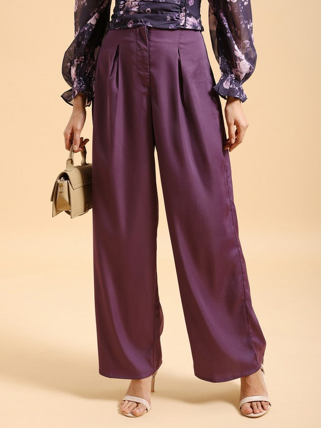 Tokyo Talkies Women Purple Solid Flared Casual Trouser - Purple - Image 1