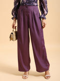 Tokyo Talkies Women Purple Solid Flared Casual Trouser - Purple - Image 1