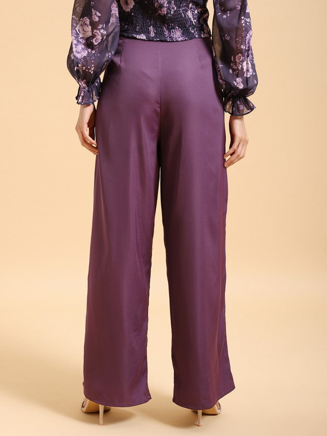 Tokyo Talkies Women Purple Solid Flared Casual Trouser - Purple - Image 3