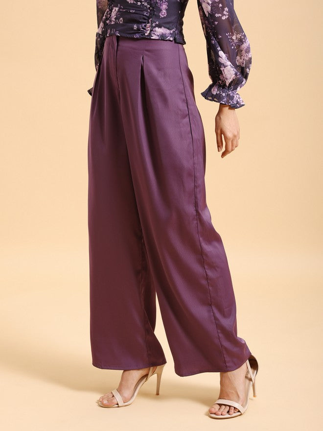 Tokyo Talkies Women Purple Solid Flared Casual Trouser - Purple - Image 4