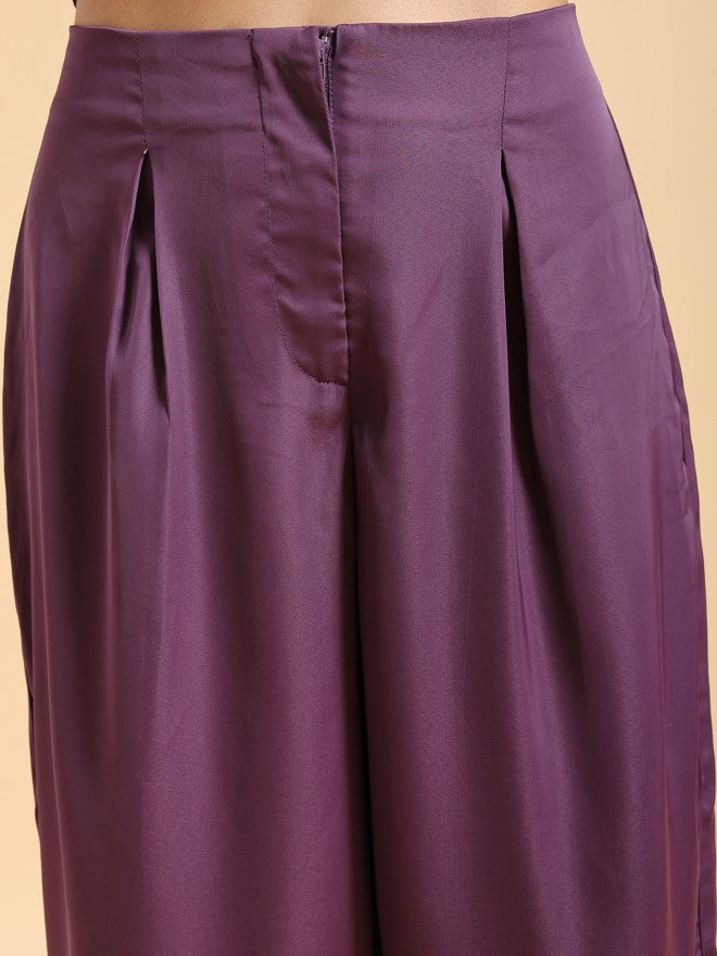 Tokyo Talkies Women Purple Solid Flared Casual Trouser - Purple - Image 5