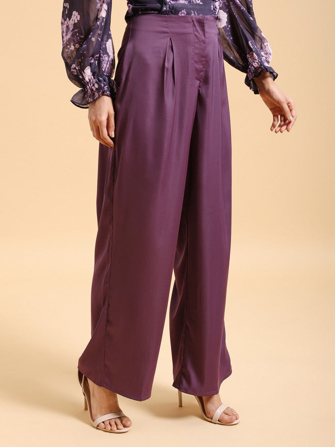 Tokyo Talkies Women Purple Solid Flared Casual Trouser - Purple - Image 6