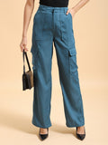 Tokyo Talkies Women Teal Solid Regular Fit Cargos - Teal - Image 1