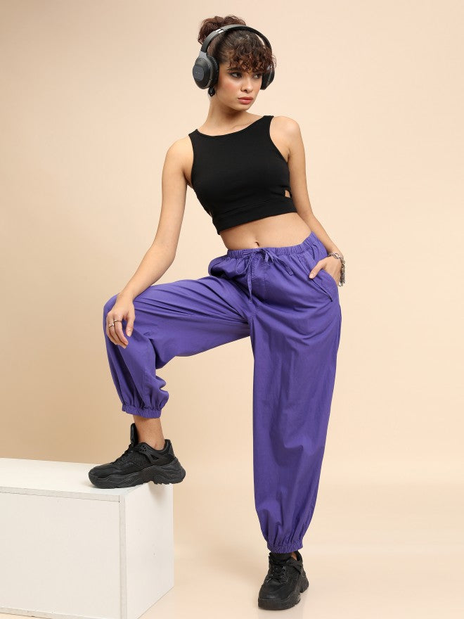 Tokyo Talkies Women Purple Regular Fit Solid Cargos - Purple - Image 2
