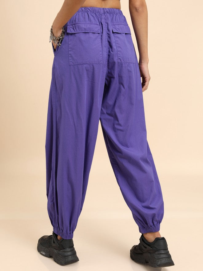 Tokyo Talkies Women Purple Regular Fit Solid Cargos - Purple - Image 3