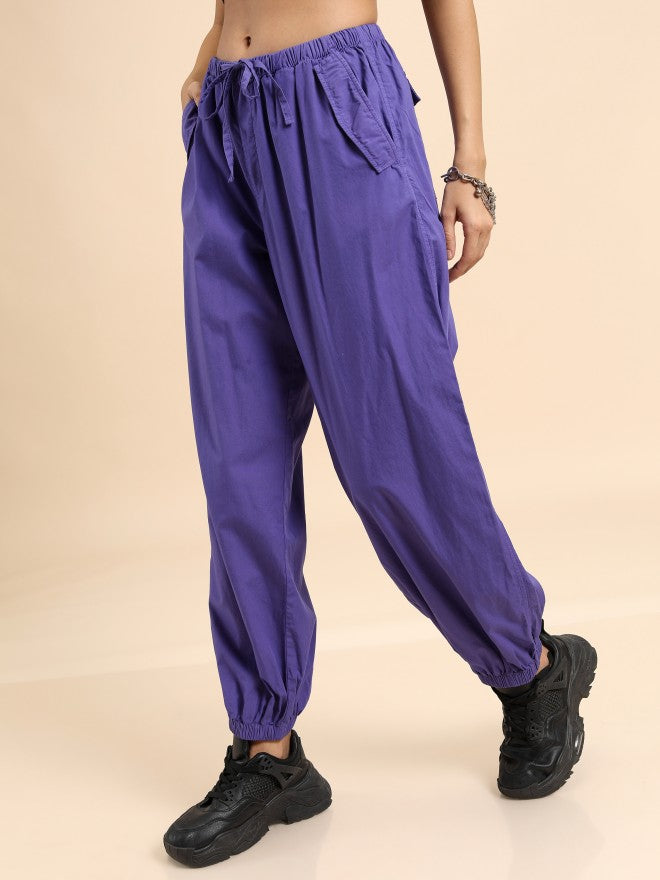 Tokyo Talkies Women Purple Regular Fit Solid Cargos - Purple - Image 4
