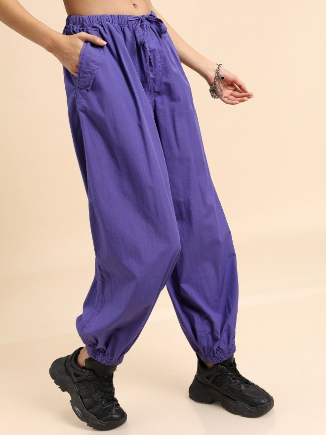 Tokyo Talkies Women Purple Regular Fit Solid Cargos - Purple - Image 6