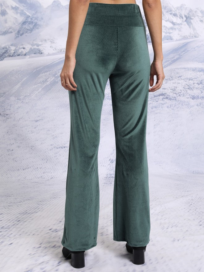 Tokyo Talkies Women Green Solid Flared Casual Trouser - Green - Image 3
