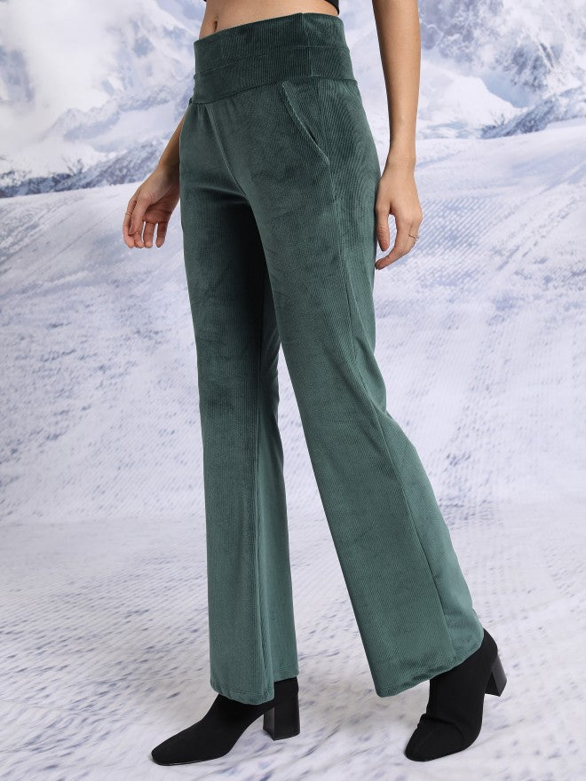 Tokyo Talkies Women Green Solid Flared Casual Trouser - Green - Image 4