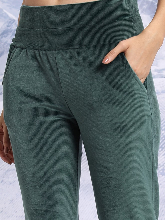 Tokyo Talkies Women Green Solid Flared Casual Trouser - Green - Image 5