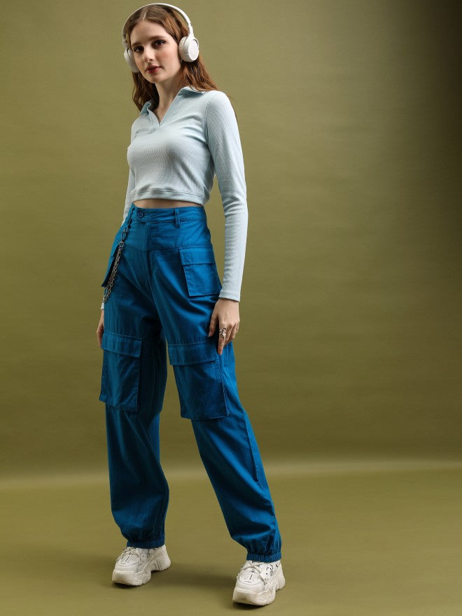 Solid Regular Fit Joggers - Blue - Image 2