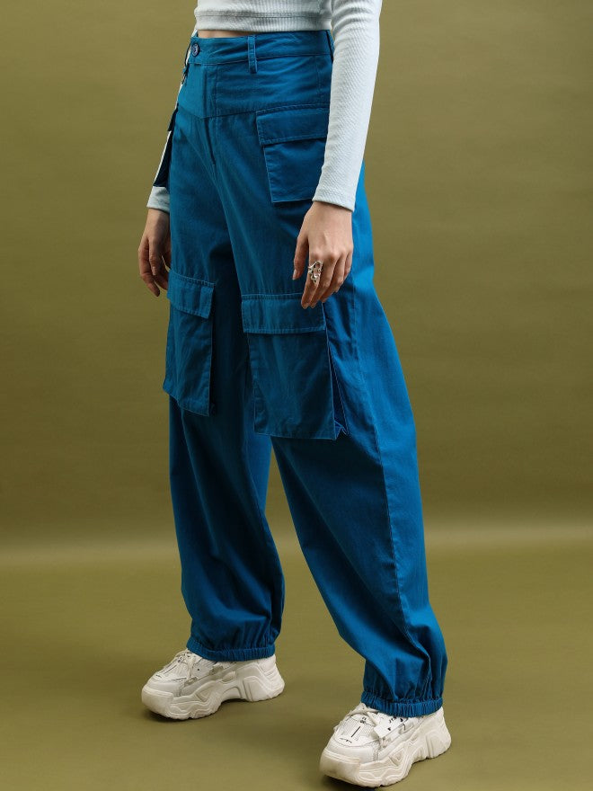 Solid Regular Fit Joggers - Blue - Image 4