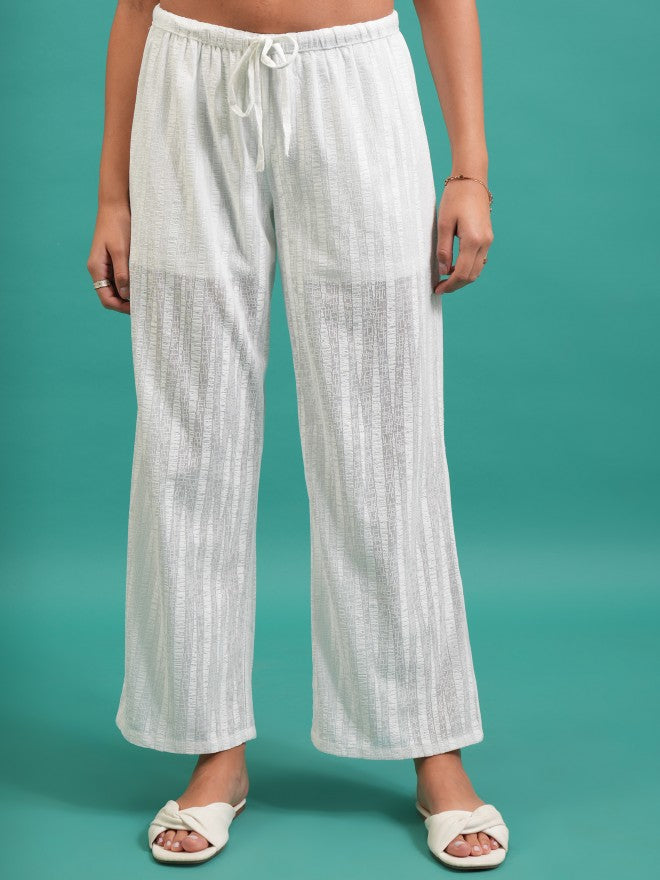 Striped Flared Casual Trouser - White - Image 1