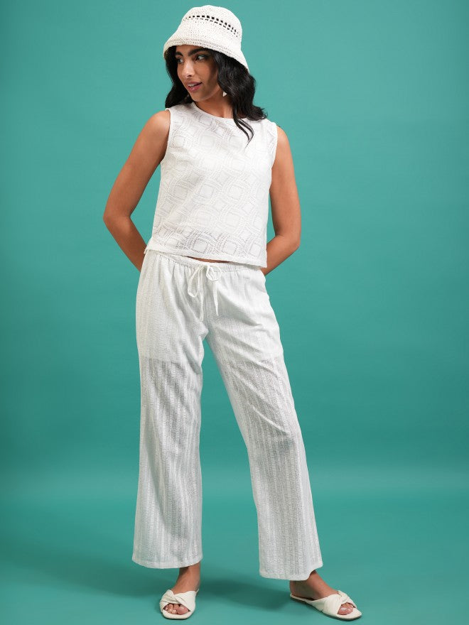 Striped Flared Casual Trouser - White - Image 2