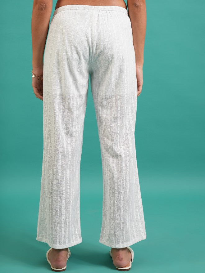 Striped Flared Casual Trouser - White - Image 3