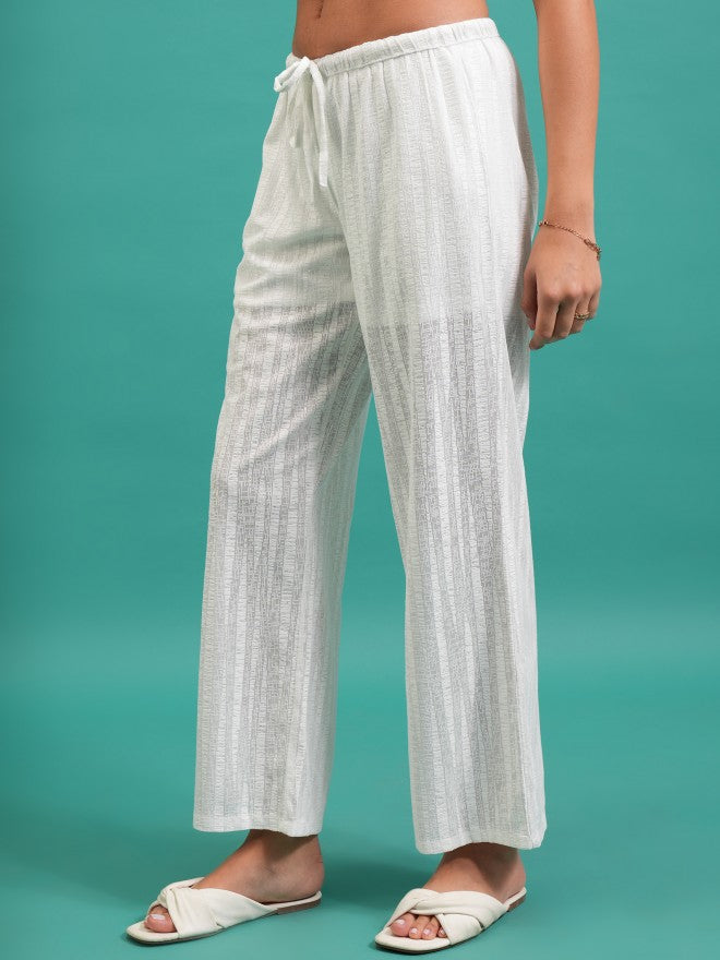 Striped Flared Casual Trouser - White - Image 4