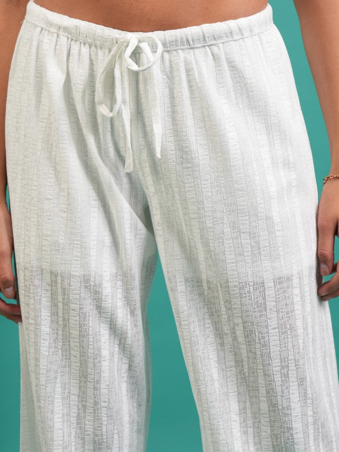 Striped Flared Casual Trouser - White - Image 5