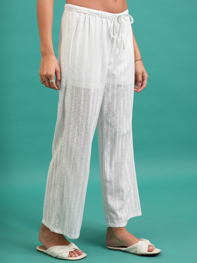 Striped Flared Casual Trouser - White - Image 6