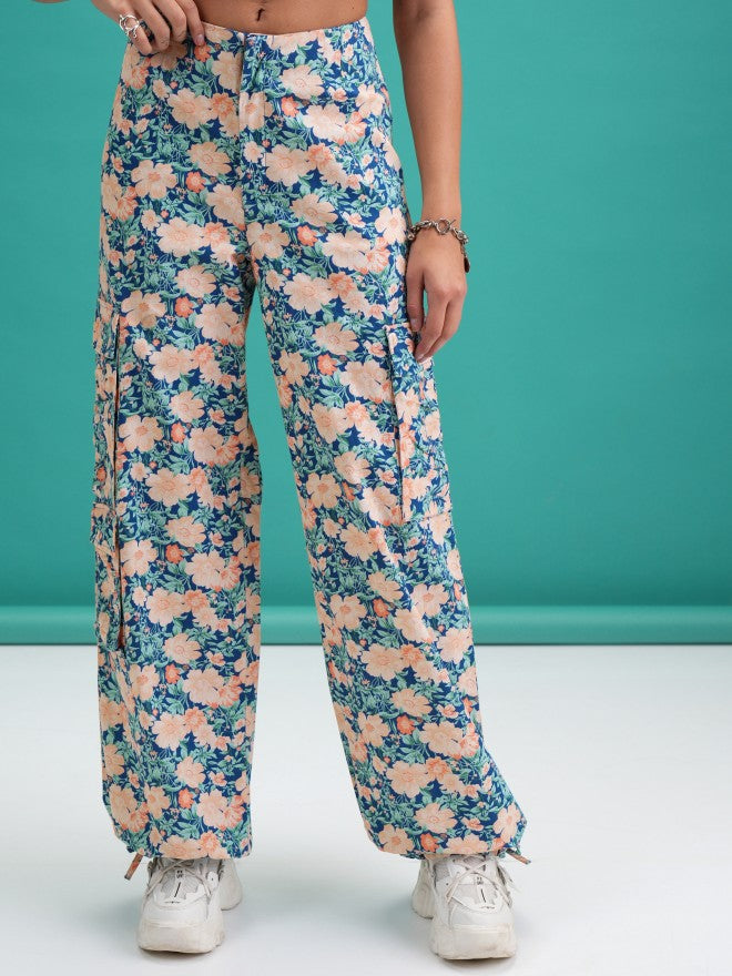 Tokyo Talkies Women Blue Printed Regular Fit Joggers - Blue - Image 1