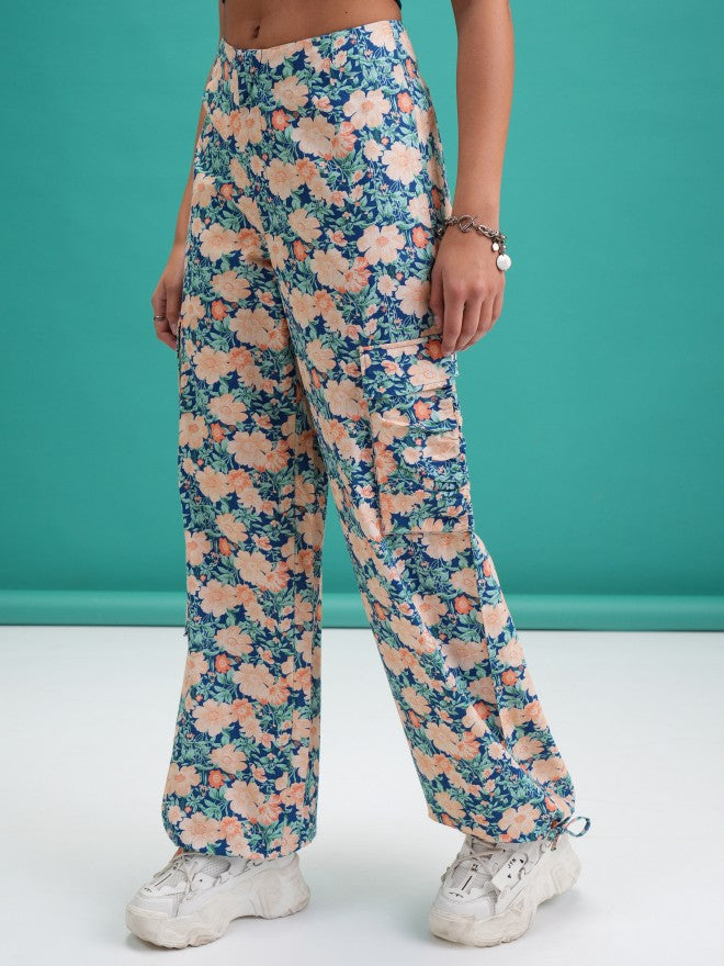 Tokyo Talkies Women Blue Printed Regular Fit Joggers - Blue - Image 4